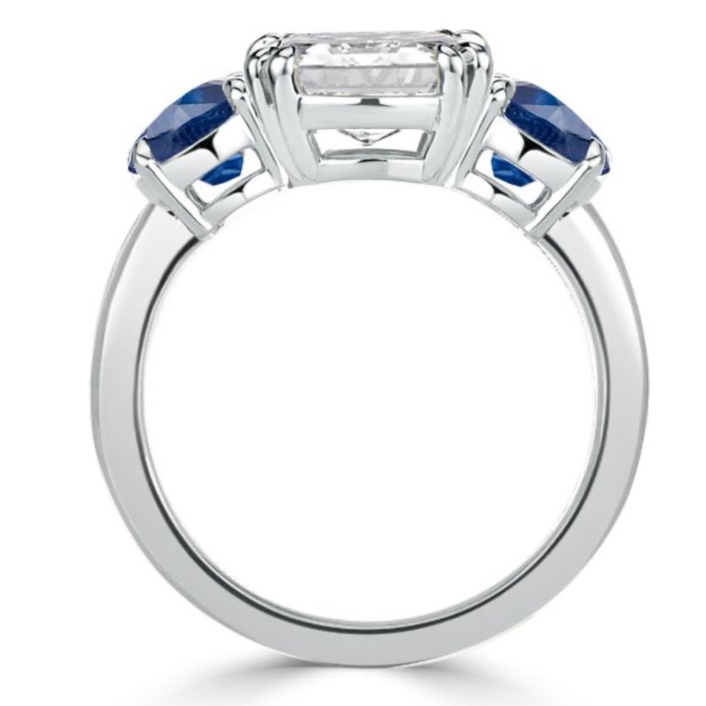 Italo Three Stone Cushion Cut Blue Topaz Engagement Ring - Picture 3 of 7